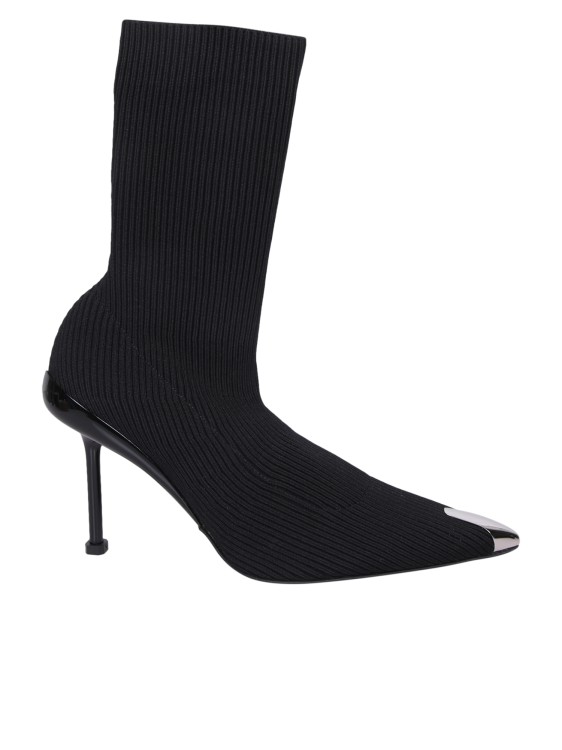 Shop Alexander Mcqueen Slash Knitted Blakc Ankle Boots In Black