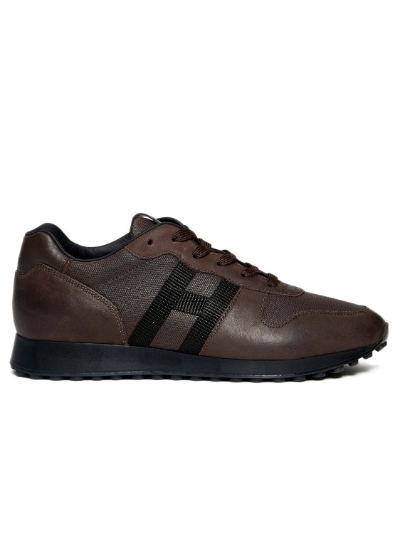 Hogan Brown Leather And Fabric Sneakers