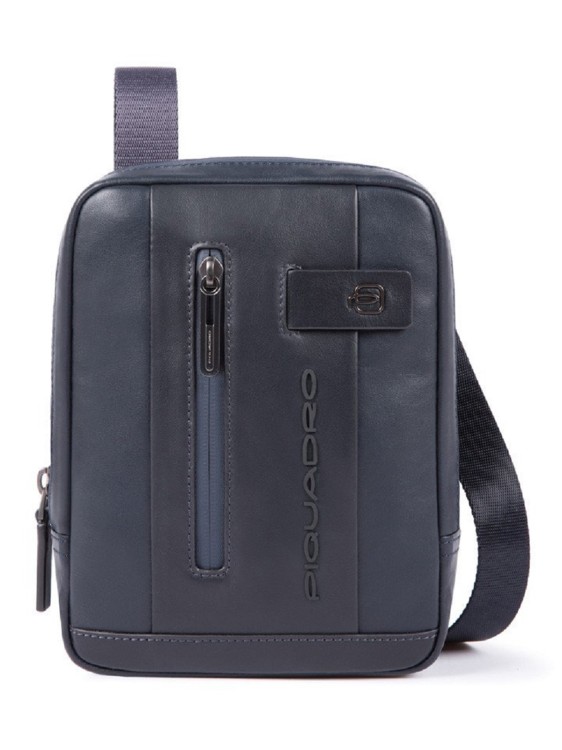 Piquadro Blue Leather Shoulder Bag In Grey