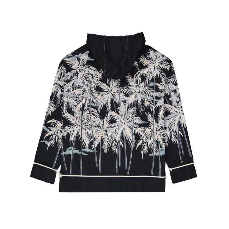 Shop Palm Angels Hooded Printed Shirt In Grey