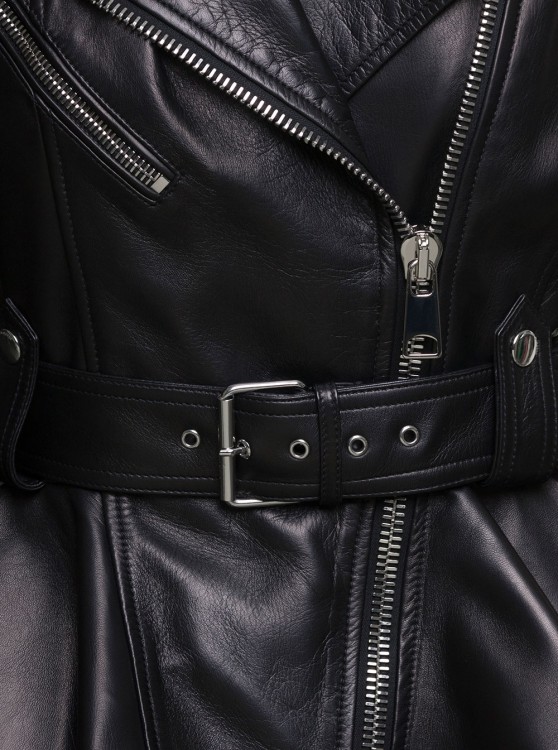 Shop Alexander Mcqueen Black Biker Jacket With Peplum Hem And Belt In Smooth Leather