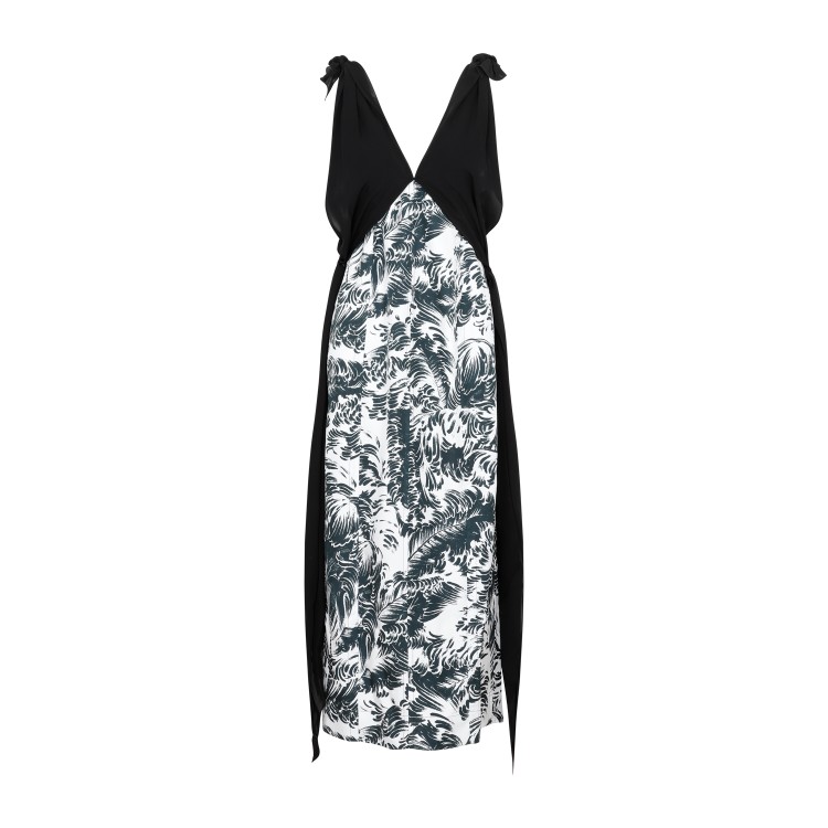 Shop Bottega Veneta Black Silk Printed Silk Long Dress In Grey