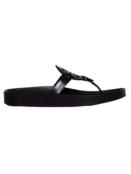 TORY BURCH MILLER CLOUD FLIP FLOPS IN BLACK LEATHER WITH ANATOMICAL BOTTOM,fcab4021-96d0-8955-2e51-236aafa81167