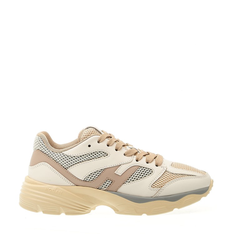 Shop Hogan Running H665 Taupe Leather And Mesh In White