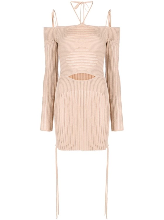 Andreädamo Andreādamo Knit Ribbed Mini Dress In Neutrals