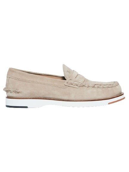Shop Tod's Moccasin In Beige Suede With Threading And Mask In Neutrals