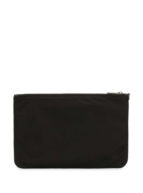 Shop Dolce & Gabbana Black Pouch With Contrasting Rubberized Logo In Nylon