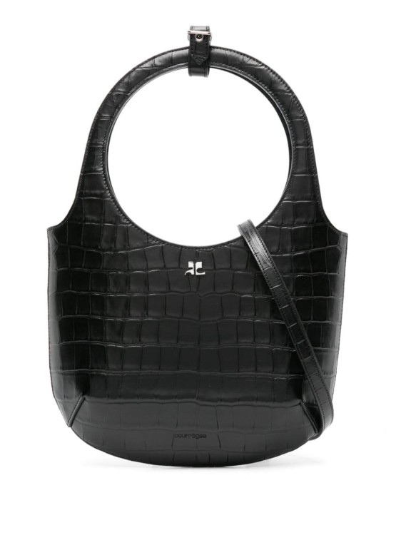 Shop Courrèges Holy Croco Stamped Bag In Black
