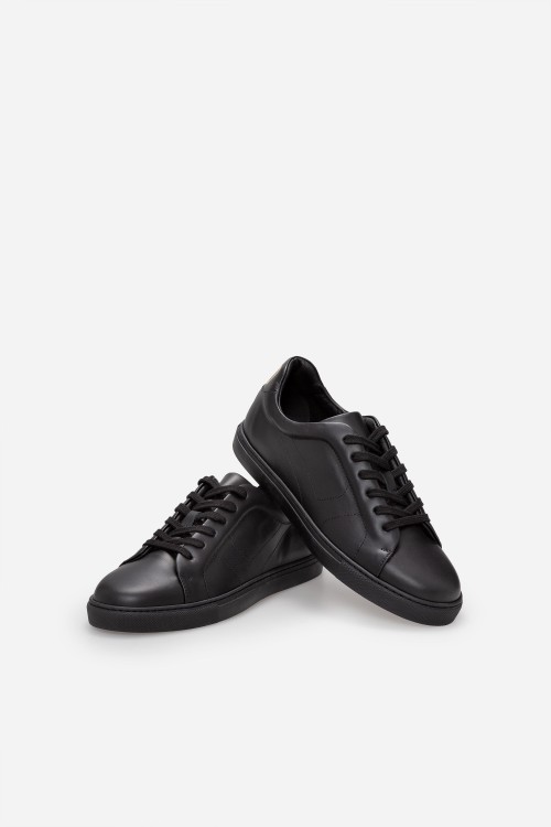 Shop Pantofola D'oro Black Buffalo Leather Sneakers