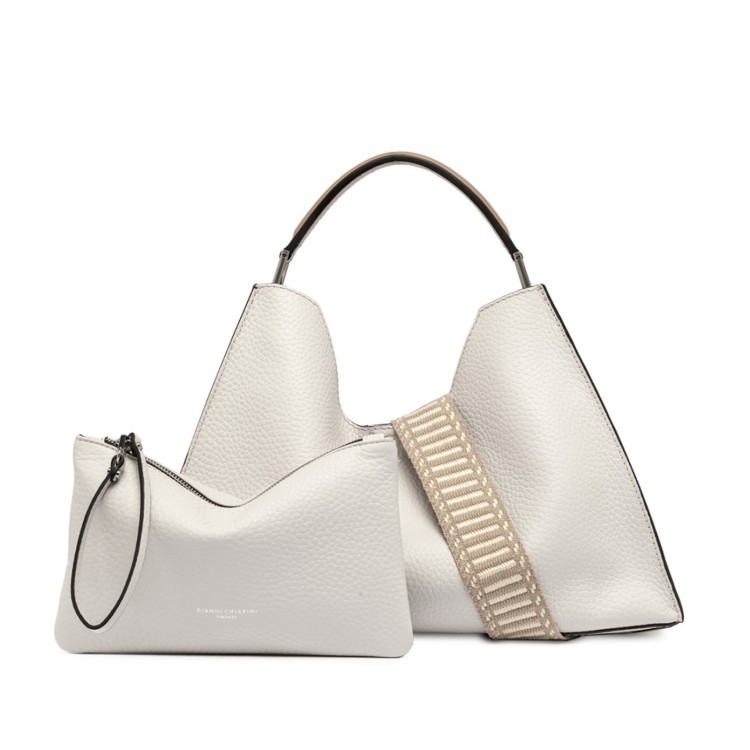Shop Gianni Chiarini Aurora Model Bag In Natural Hammered Leather In White