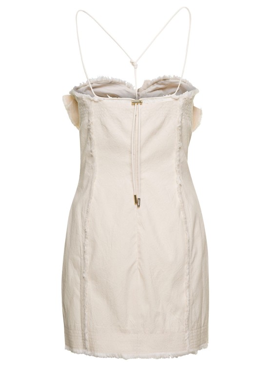 Shop Jacquemus Le Robe Artichaut' Frayed Mini White Dress With Ruffled Bust In Cotton In Neutrals
