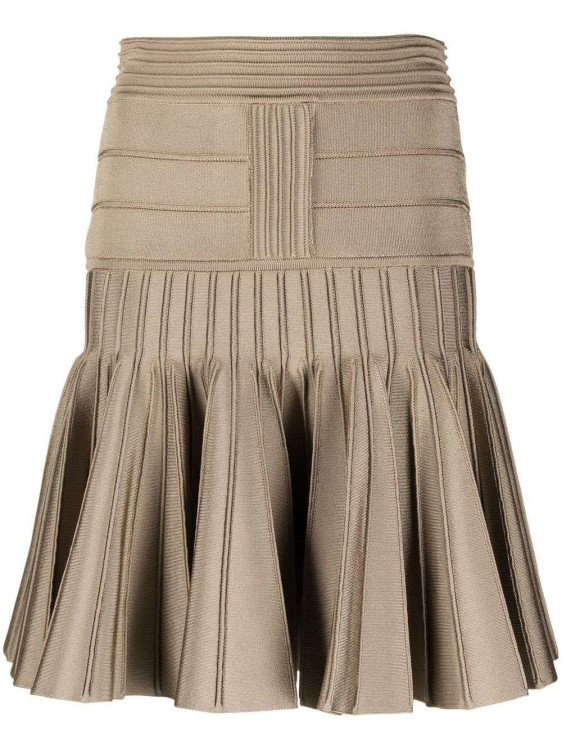 Balmain Pleated Knit Miniskirt In Beige