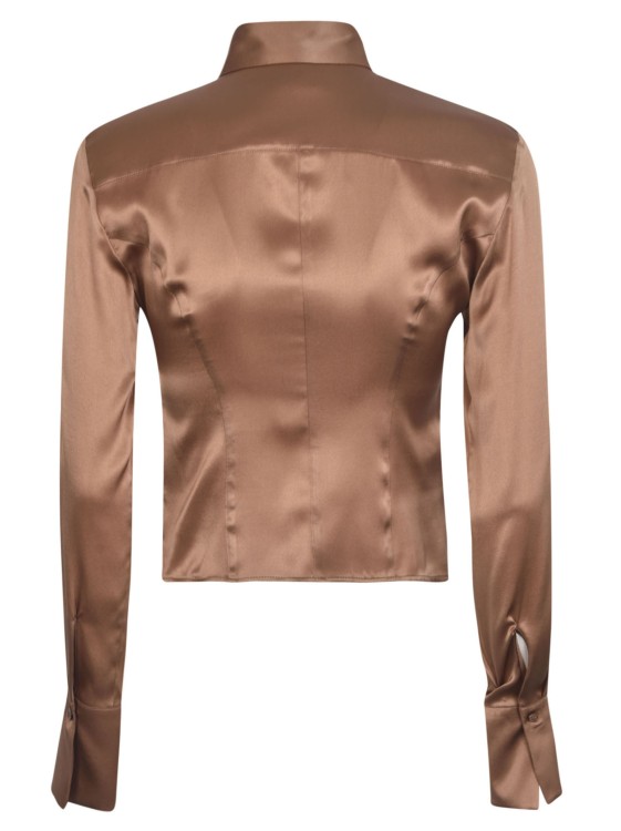 Shop Pinko Brown Long-sleeve Silk Shirt In Neutrals