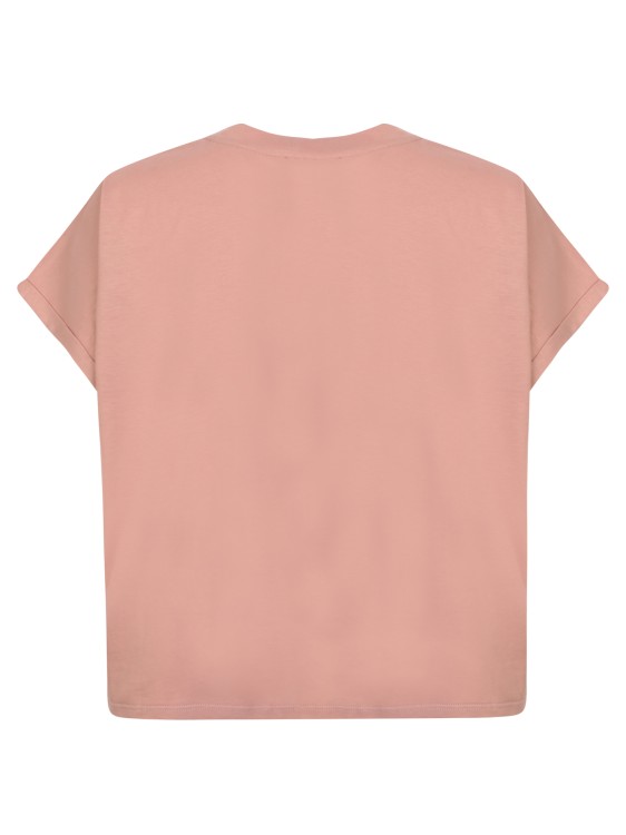 Shop Balmain Pink Contrasting Logo Crop T-shirt