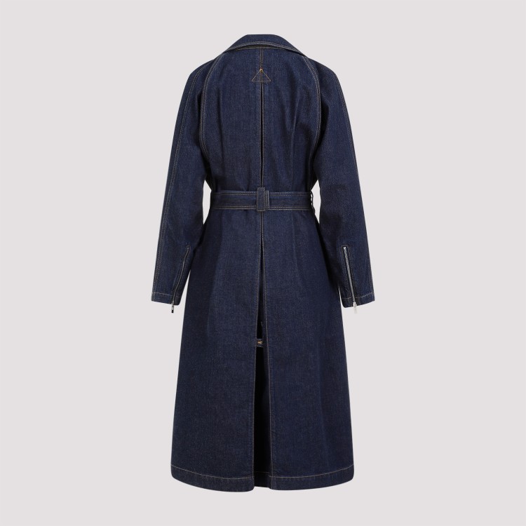 Shop Alaïa Belted Brut Denim Blue Cotton Coat In Black