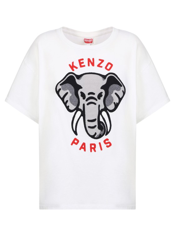 Shop Kenzo White Elephant Embroidery T-shirt