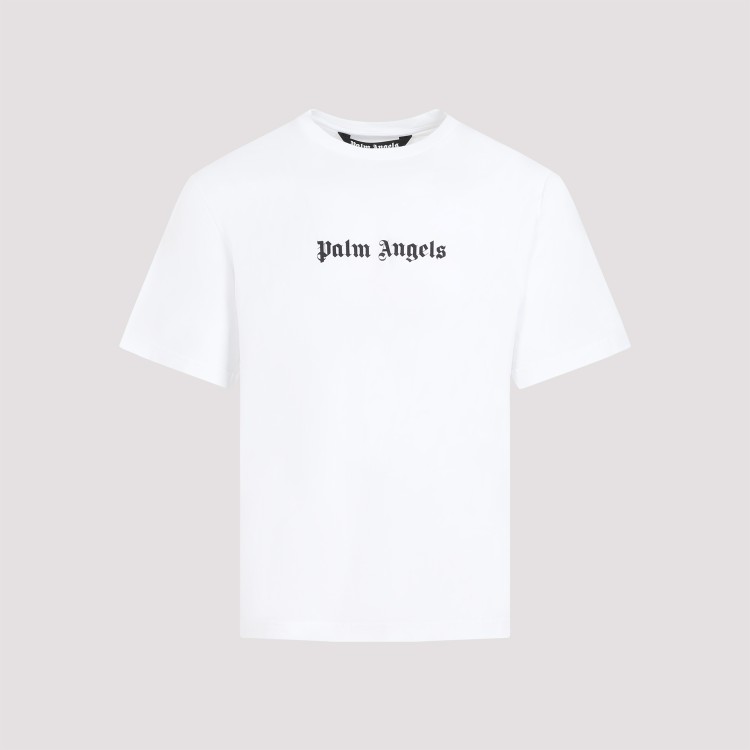 Shop Palm Angels Logo Slim White Black Cotton T-shirt