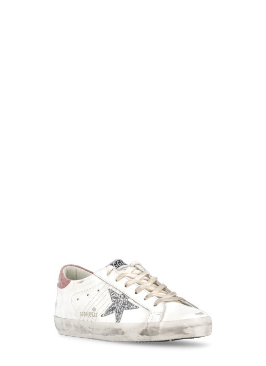 Golden Goose Super Star Leather Upper Glitter Star Cocco Printed Heel Shoes In White