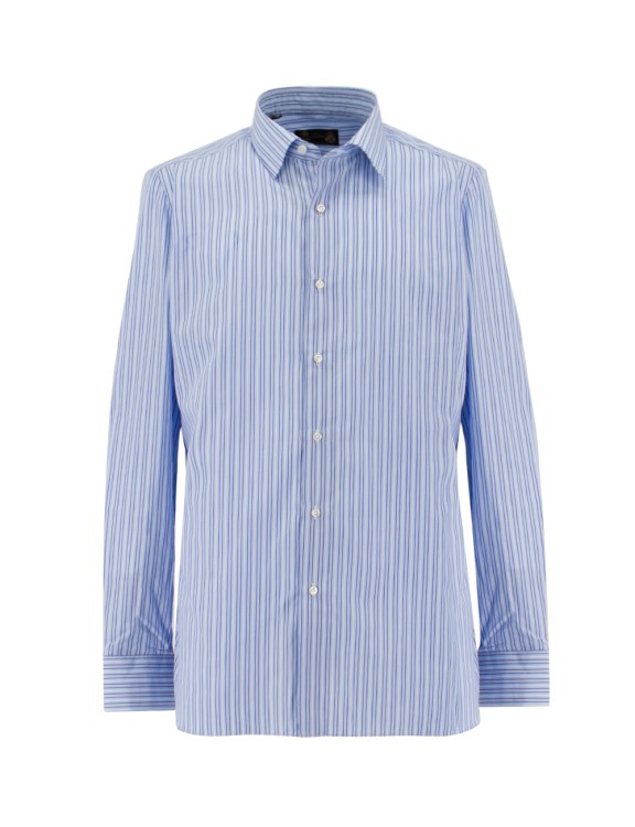 Shop Luigi Borrelli Light Blue Stripe Shirt
