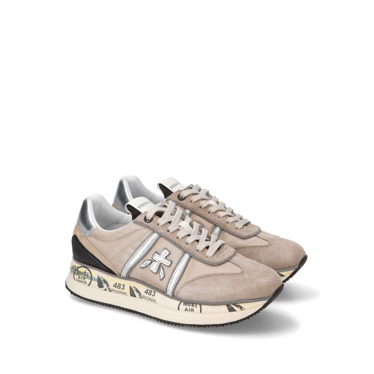Shop Premiata Suede And Fabric Conny Sneakers In Neutrals