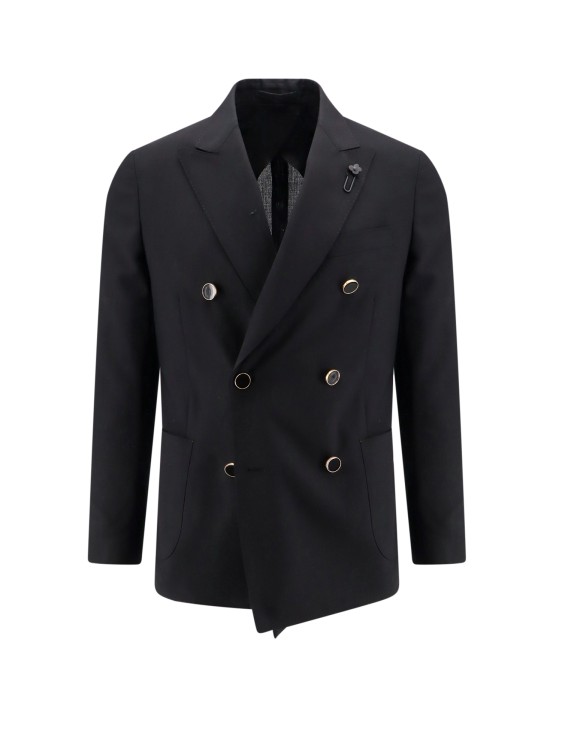 Shop Lardini Double-breasted Wool Jacket In Black