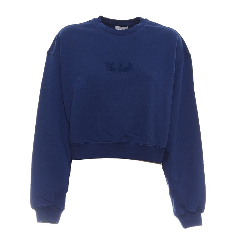 Woolrich Pure Cotton Crew-neck Sweatshirt With Embroidered Logo In Blue