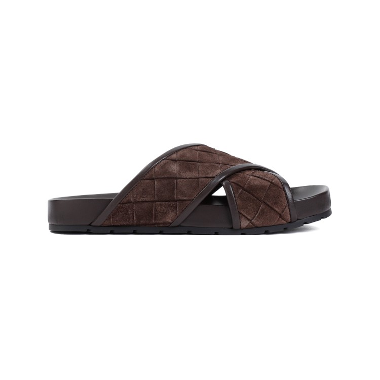 Shop Bottega Veneta Fondant Brown Suede Leather Tarik Criss Cross Sandal