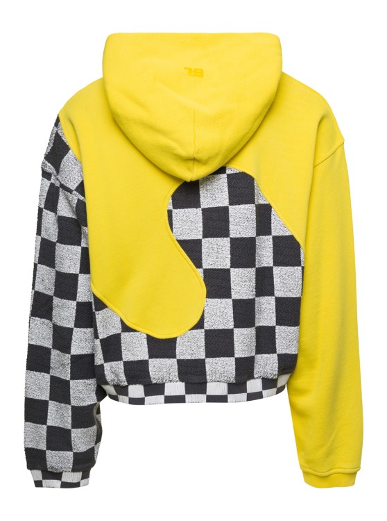 Shop Erl Yellow Check Pattern Panelled Hoodie In Cotton Unisex