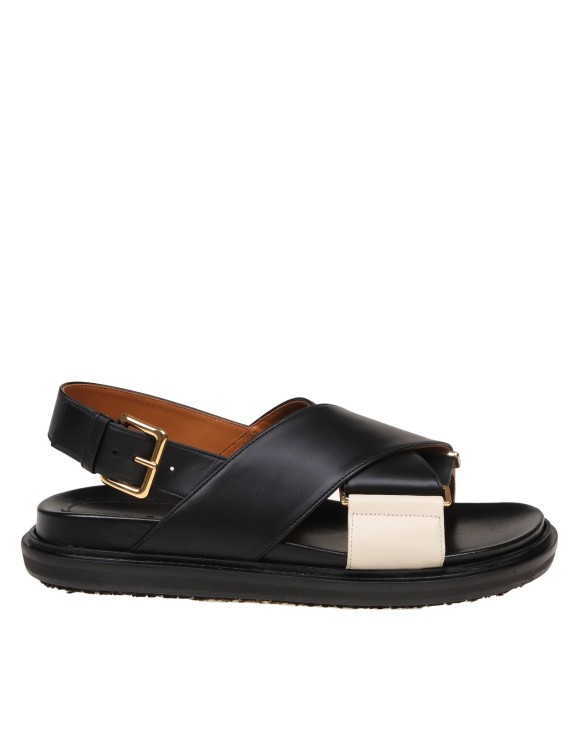 Shop Marni Fussbett Sandal In Black/white Leather