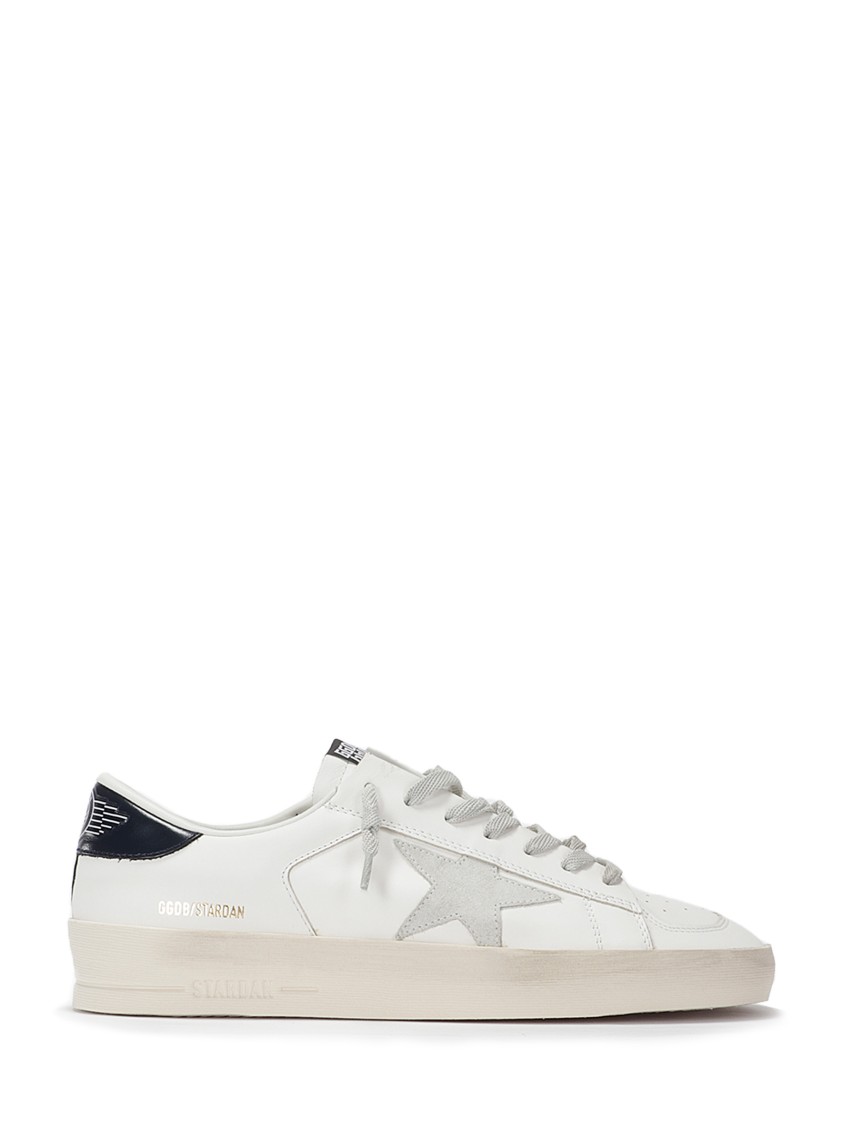 Golden Goose Stardan Sneakers With Ice-gray Suede Star And Glossy Black Leather Heel Tab In White