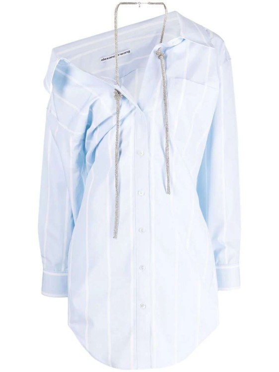 Shop Alexander Wang Striped Crystal-embellished Shirt Dress In Silver