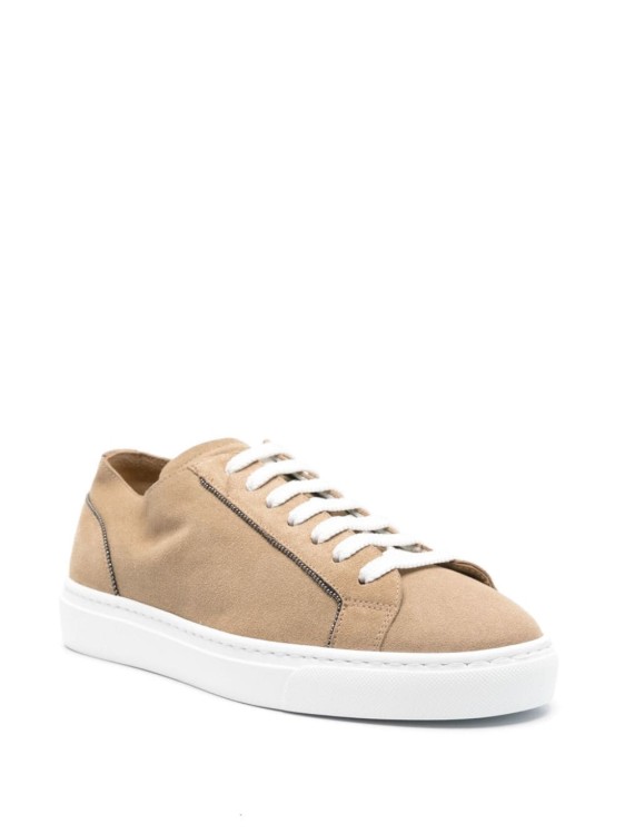 Doucal's Logo-debossed Leather Snekaers In Brown