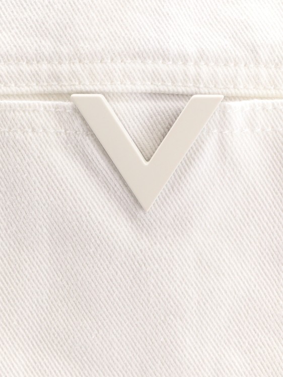 Shop Valentino Denim Jacket With Metal Vlogo Detail In White