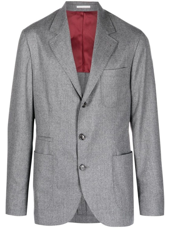Brunello Cucinelli Single-breasted Wool Blazer In Grey