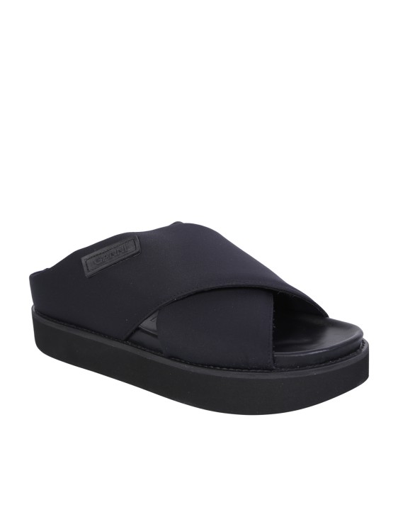 Shop Ganni Black Wide Crossover Straps Sandals