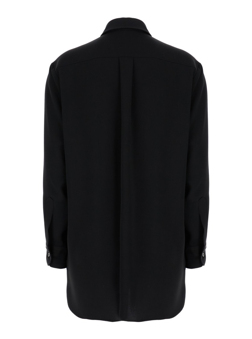 Shop Plain Black Maxi Shirt With Buttons In Techno Fabric