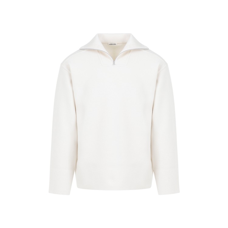 Shop Auralee Heavy Milano Ivory White Wool Pullover