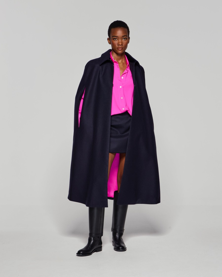 Serena Bute Wool Cape - Midnight Navy In Blue