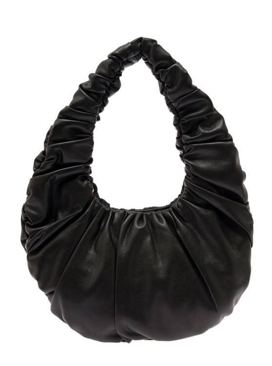Nanushka Anja' Black Baguette Bag With Hobo Handle In Ruched Vegan Leather