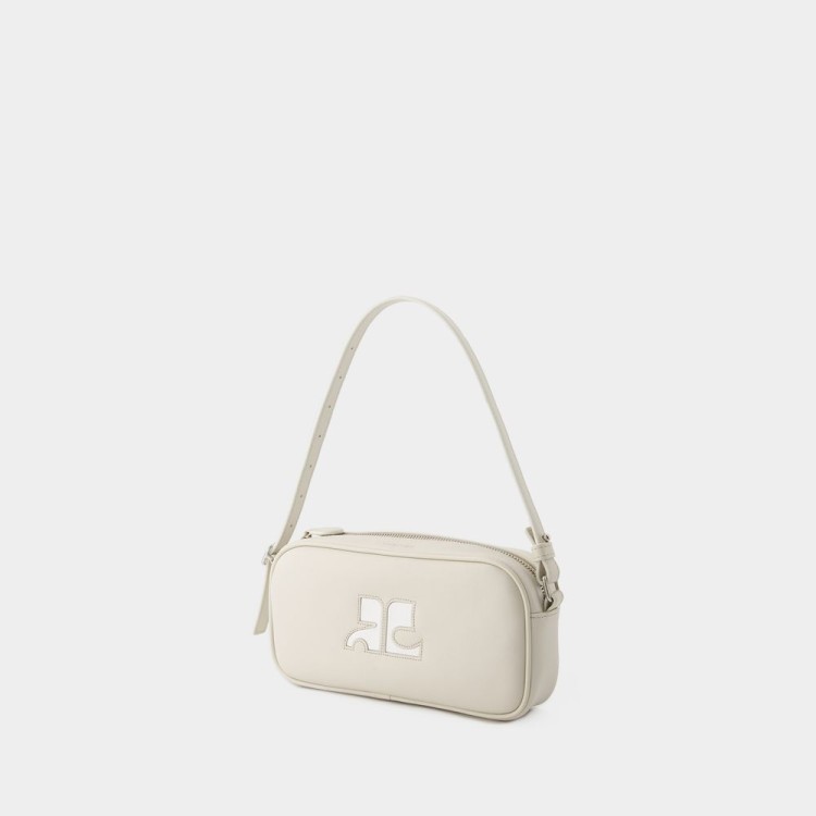 Shop Courrèges Baguette Hobo Bag - Leather - Mastic Grey In White