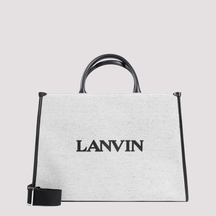 Shop Lanvin Beige Black Cotton Tote Bag In White