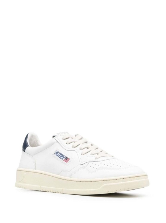 Shop Autry Medalist Low' White Sneakers With Navy Blue Heel Tab In Leather