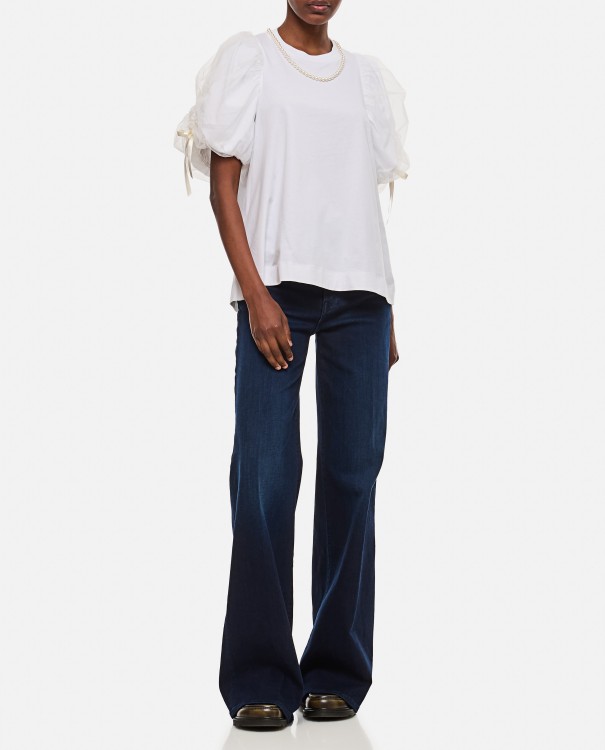 Shop Simone Rocha Beaded Tulle Overlay Puff Sleeve T-shirt With Bow In White