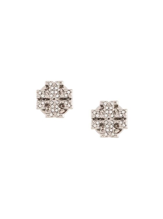 Shop Tory Burch Kira Stud Earrings With Crystal Embellishment In Silver-tone Brass In Not Applicable