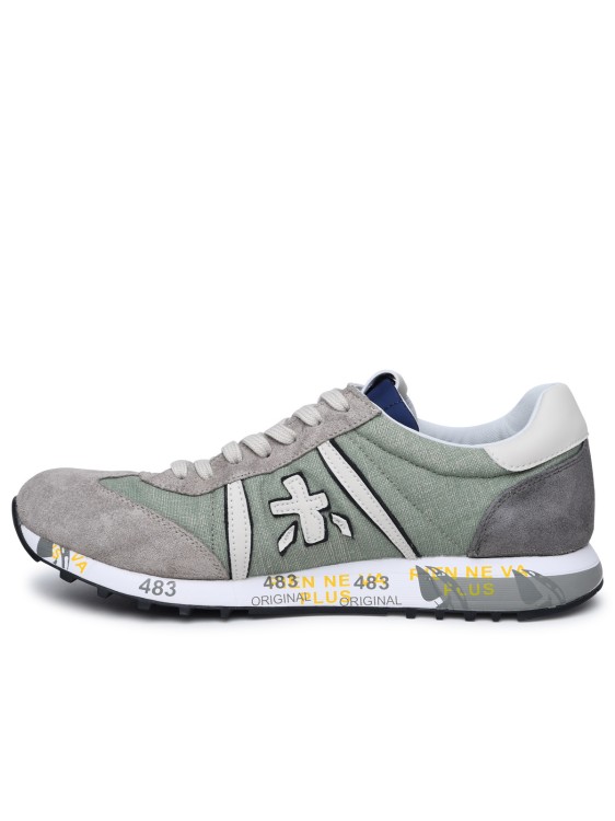 Shop Premiata Lucy Sneaker In Green Leather And Fabric In Grey