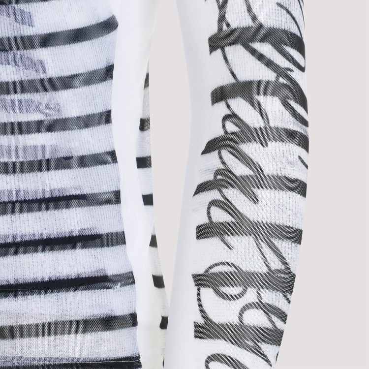 Jean Paul Gaultier Spandex Mesh Printed Feathers Mariniere Top M In White