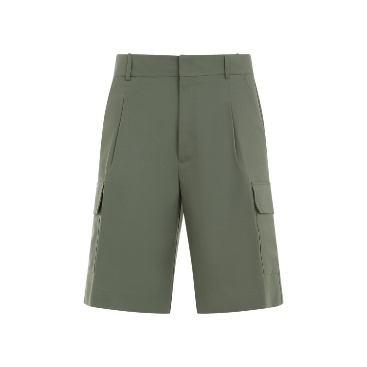 Shop Drôle De Monsieur Khaki Green Virgin Wool Cargo Shorts In Grey