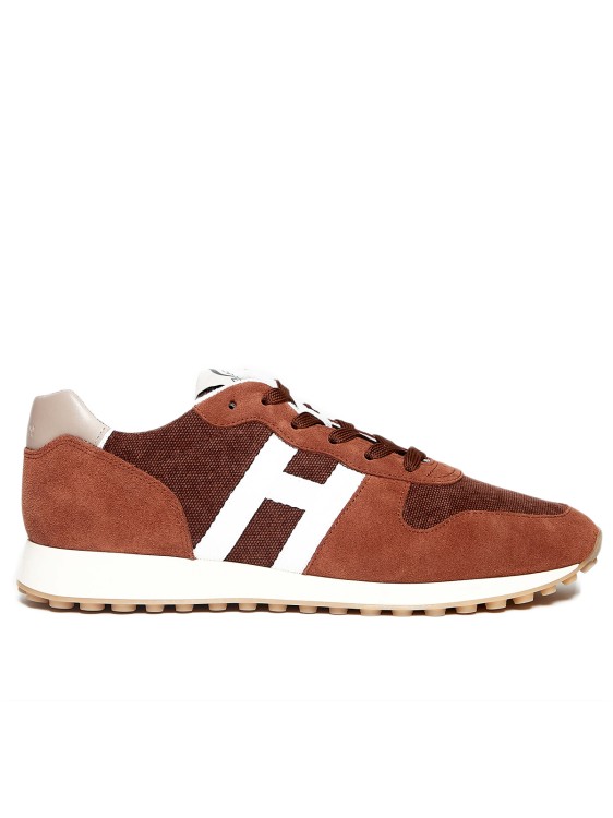 Hogan H429 Suede And Fabric Brick Sneakers In Brown