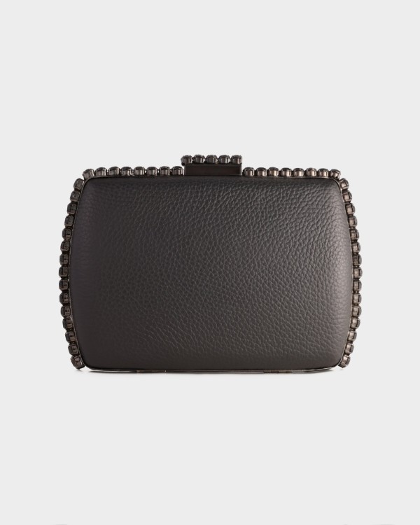 Shop Gemy Maalouf Black Leather Clutch With Black Hardware - Clutches In Grey