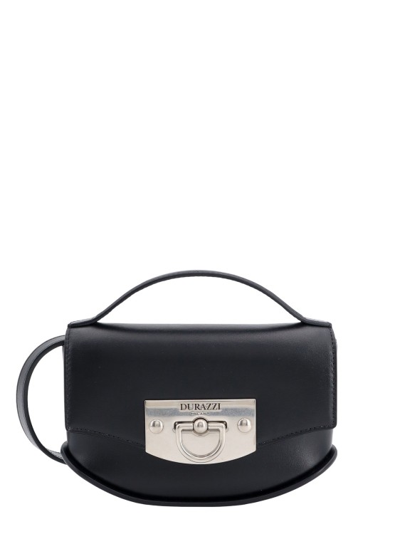 Durazzi Milano Leather Handbag With Engraved Logo In Black